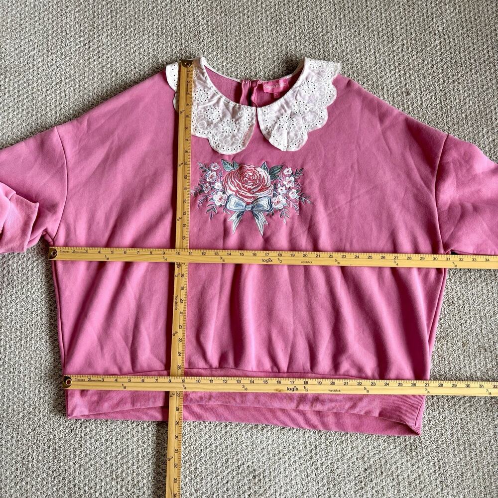 Sugar Thrillz Dolls Kill 2X Pink Lace Collar Sweatshirt Cottagecore Coquette - Picture 6 of 11